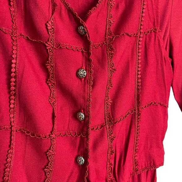 S.L. Petites Midi Long Sleeve Dress Women's 8 Red Jacket Tie Back Modest Vintage - Picture 12 of 15
